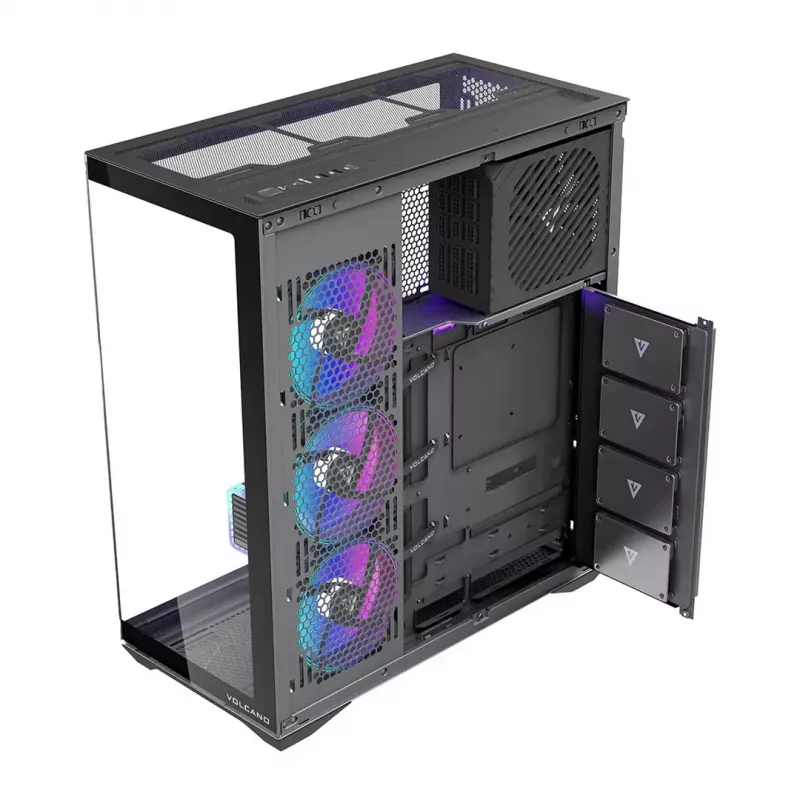 Korpusas MODECOM Volcano SPACE XL ARGB Full Tower — pilno dydžio, E-ATX, grūdintas stiklas, ARGB, iki 440 mm GPU