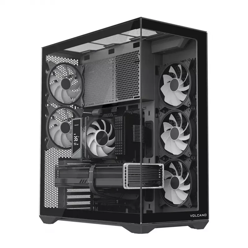 Korpusas MODECOM Volcano SPACE XL ARGB Full Tower — pilno dydžio, E-ATX, grūdintas stiklas, ARGB, iki 440 mm GPU