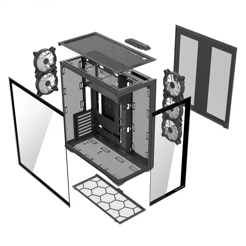 Korpusas MODECOM Volcano SPACE XL ARGB Full Tower — pilno dydžio, E-ATX, grūdintas stiklas, ARGB, iki 440 mm GPU