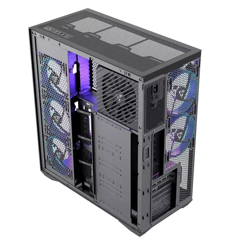 Korpusas MODECOM Volcano SPACE XL ARGB Full Tower — pilno dydžio, E-ATX, grūdintas stiklas, ARGB, iki 440 mm GPU