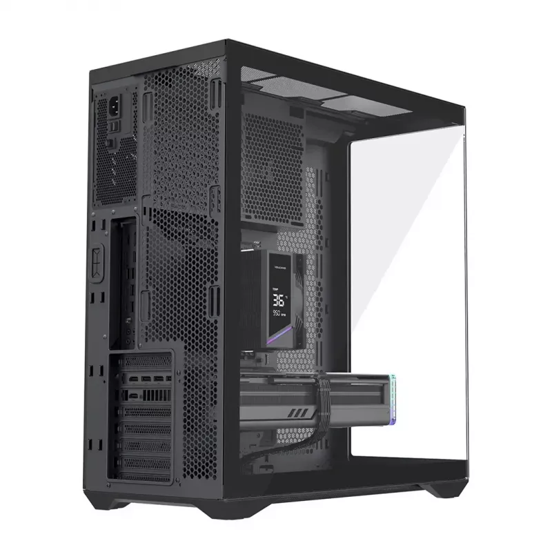 Full-Tower korpusas MODECOM Volcano SPACE XL NF — juodas, grūdintas stiklas, ARGB, palaiko micro-ATX, iki 44 cm GPU, 3×3,5 colio/4×2,5 colio vietos, USB-A 2×, USB-C 1×