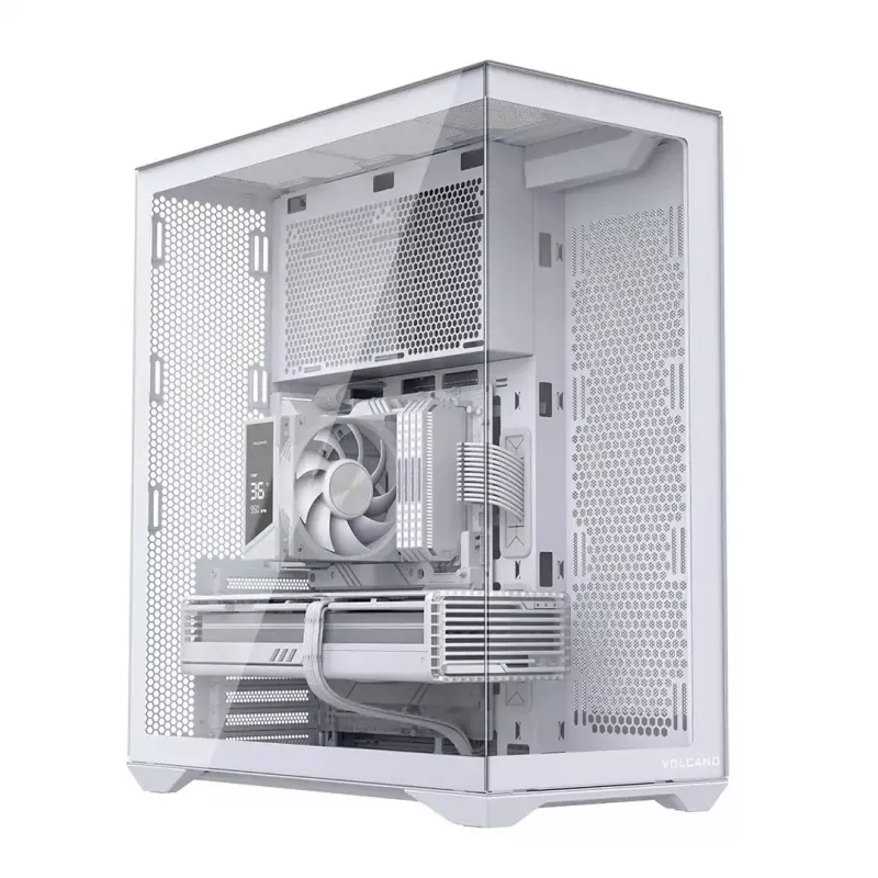 Full-tower kompiuterio korpusas MODECOM Volcano SPACE XL FULL TOWER NF White — ARGB, grūdintas stiklas, 8 išplėtimo lizdai, iki 440 mm GPU