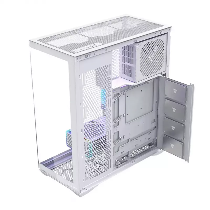 Full-tower kompiuterio korpusas MODECOM Volcano SPACE XL FULL TOWER NF White — ARGB, grūdintas stiklas, 8 išplėtimo lizdai, iki 440 mm GPU