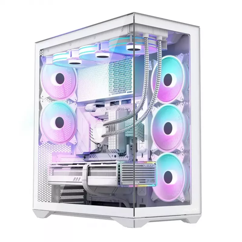 Full-tower kompiuterio korpusas MODECOM Volcano SPACE XL FULL TOWER NF White — ARGB, grūdintas stiklas, 8 išplėtimo lizdai, iki 440 mm GPU