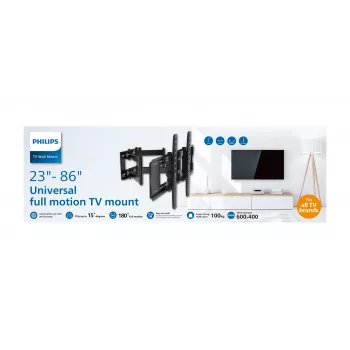 Galinis TV stovas Philips SQM9640/00, 58,4 cm–2,18 m (23–86 col.), iki 55 kg, VESA 200x100–600x400, pakreipimas ±15°, pasukimas 180° – juodas