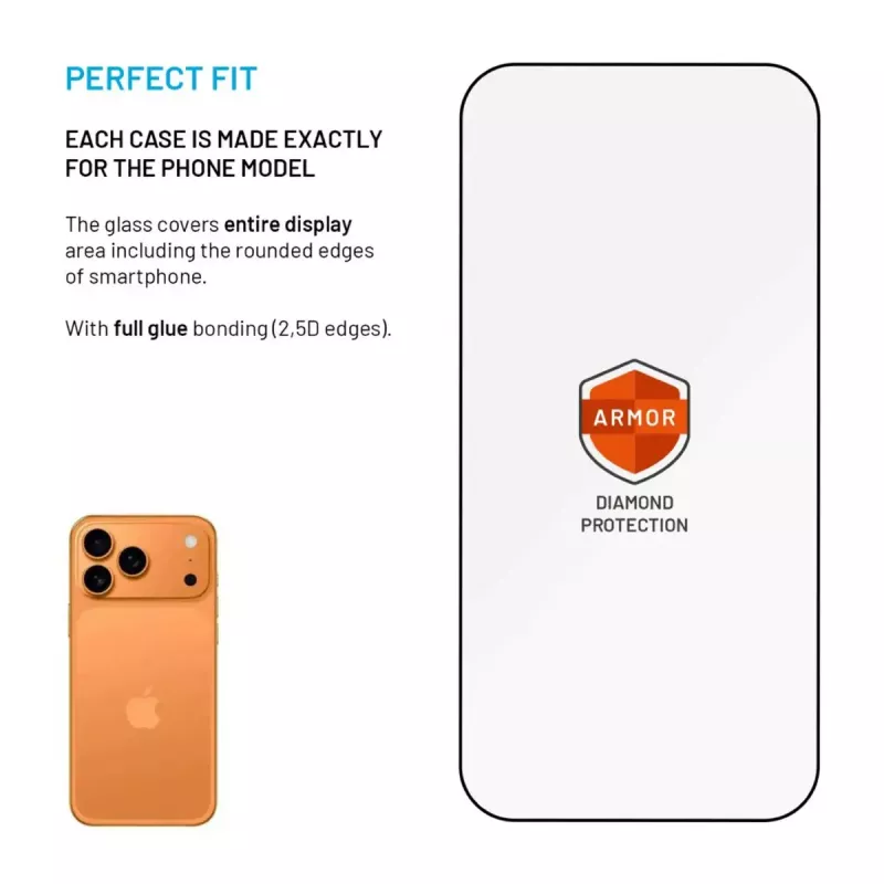 Apsauginis stiklas FIXED Apple iPhone 17 Pro — grūdintas, juodas, Armor su antistatine danga ir AR sluoksniu