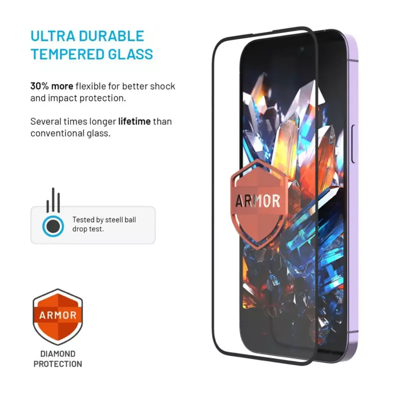 Apsauginis stiklas FIXED Apple iPhone 17 Pro — grūdintas, juodas, Armor su antistatine danga ir AR sluoksniu