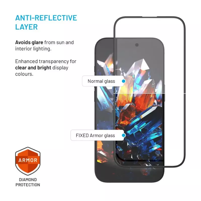 Apsauginis stiklas FIXED Apple iPhone 17 Pro — grūdintas, juodas, Armor su antistatine danga ir AR sluoksniu