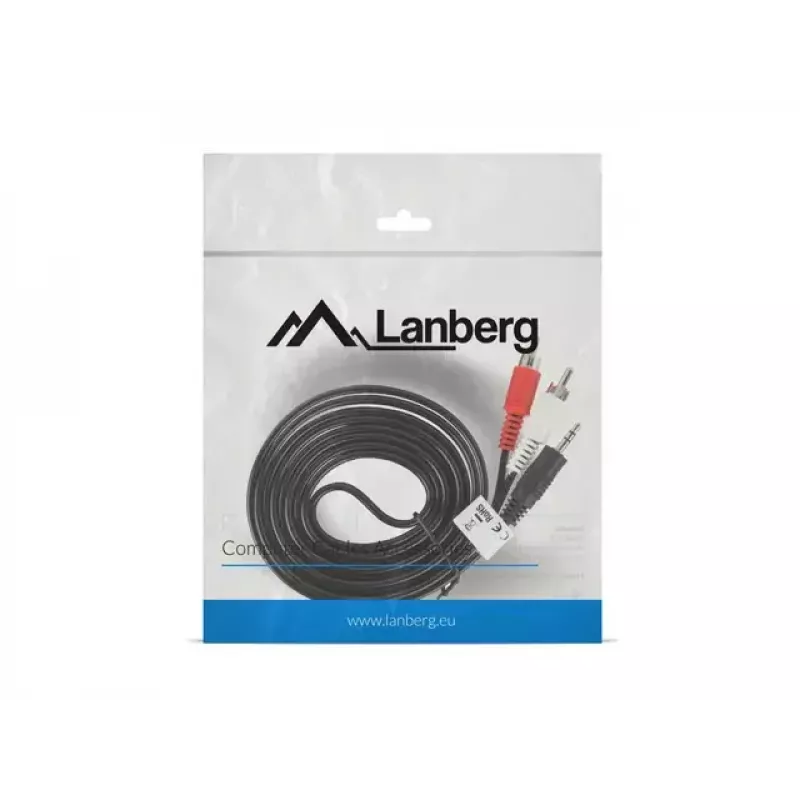 Garso kabelis Lanberg CA-MJRC-10CC-0020-BK 3,5 mm RCA 2 m juoda raudona balta