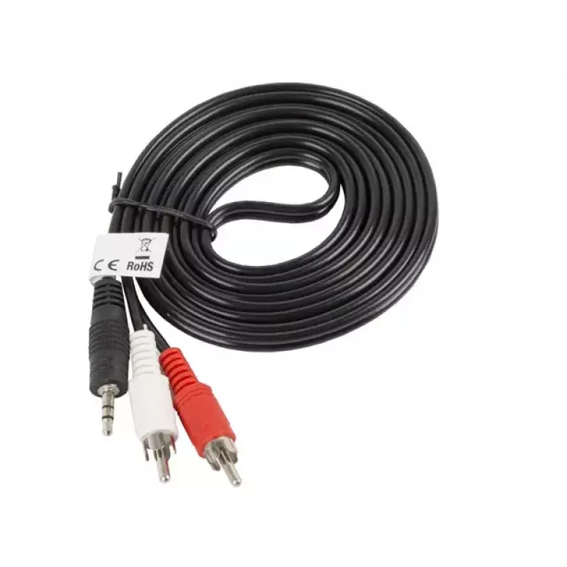 Garso kabelis Lanberg CA-MJRC-10CC-0020-BK 3,5 mm RCA 2 m juoda raudona balta