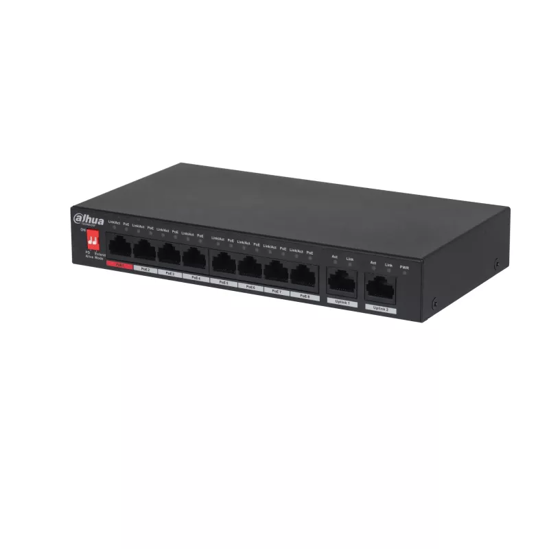 Dahua Technology PoE PFS3010-8ET-96-V2 tinklo jungiklis, nevaldomas, Gigabit Ethernet (10/100/1000), Power over Ethernet (PoE), juodas