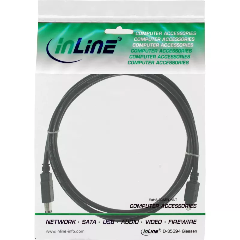 InLine FireWire 400 1394 kabelis 6 į 4 kištuką 1,8 m, juodas