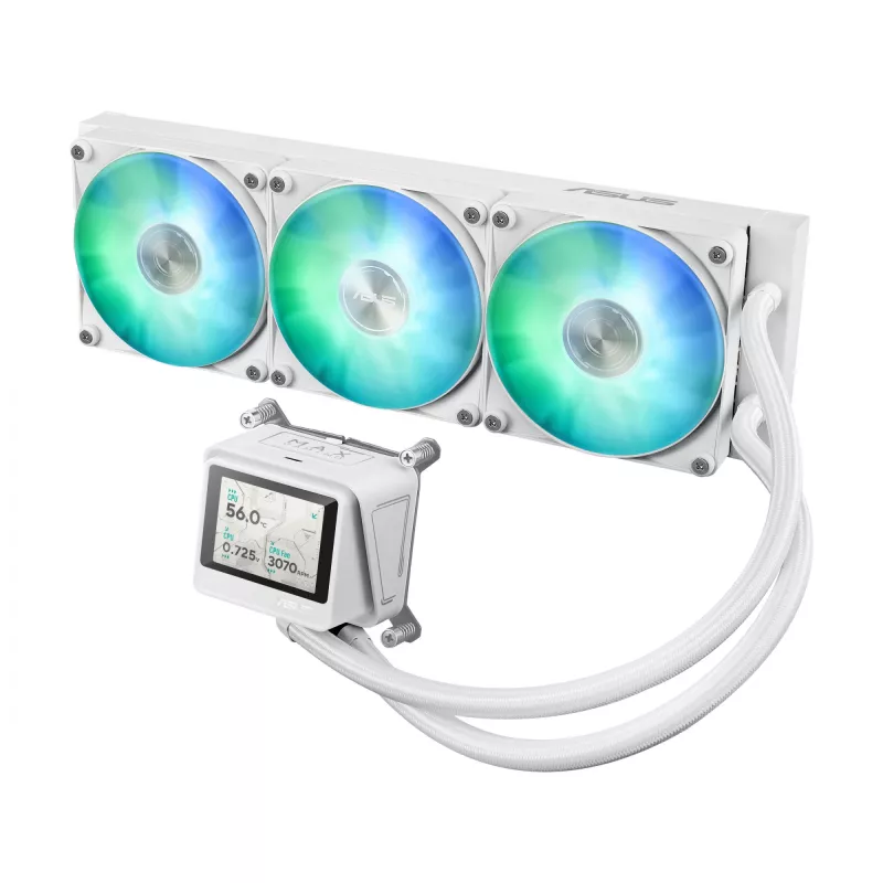 Vandens aušintuvas ASUS MAX Gaming LC 360 ARGB LCD White Edition, 120 mm ventiliatoriai, palaiko AM4/AM5/LGA1700