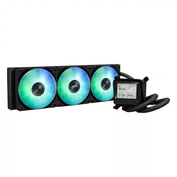 Skysčio aušintuvas ASUS MAX GAMING LC 360 ARGB LCD — 360 mm radiatorius, 120 mm ventiliatoriai, AM4/AM5/LGA1700, juodas