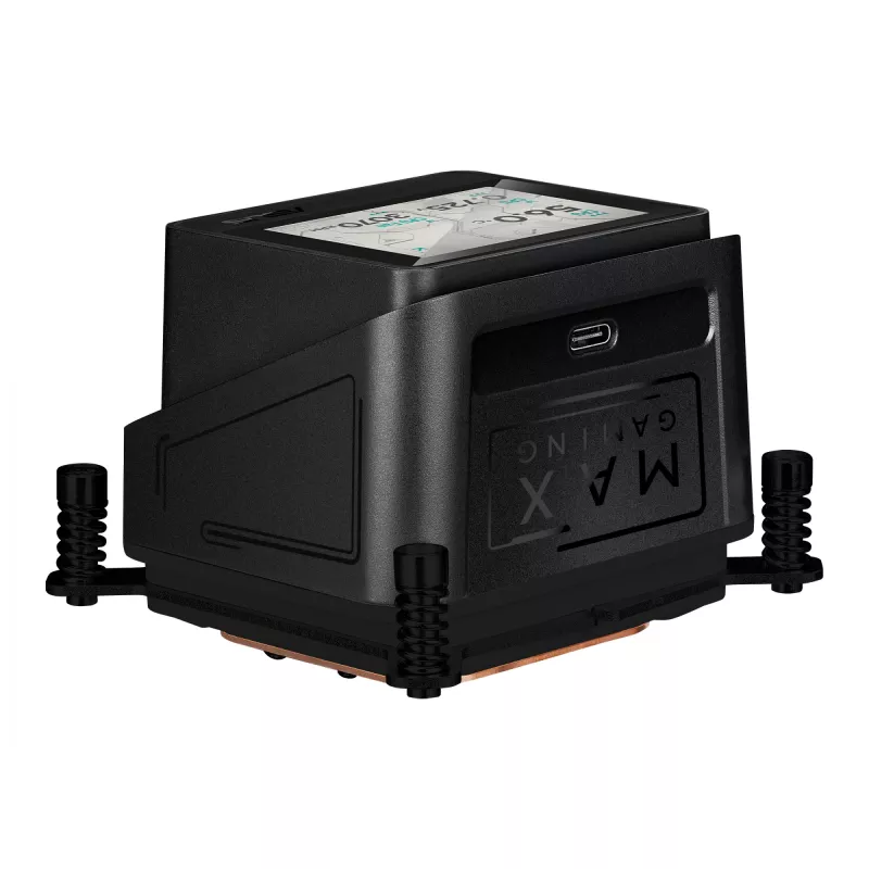 Skysčio aušintuvas ASUS MAX GAMING LC 360 ARGB LCD — 360 mm radiatorius, 120 mm ventiliatoriai, AM4/AM5/LGA1700, juodas