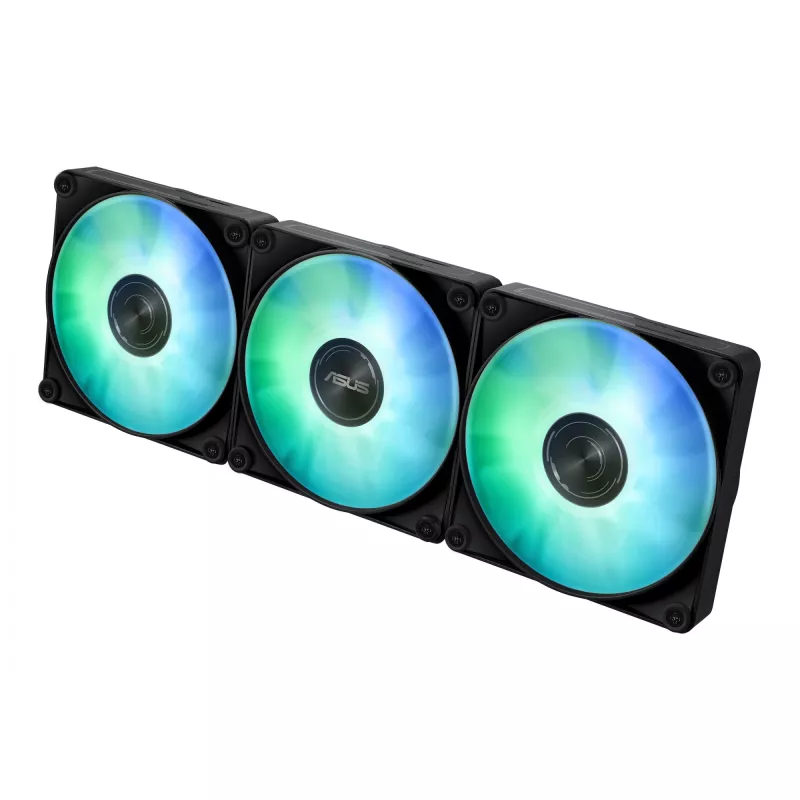 Skysčio aušintuvas ASUS MAX GAMING LC 360 ARGB LCD — 360 mm radiatorius, 120 mm ventiliatoriai, AM4/AM5/LGA1700, juodas