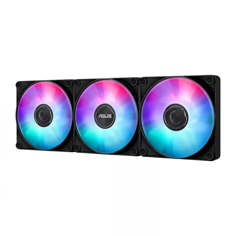 Skysčio aušintuvas ASUS MAX GAMING LC 360 ARGB LCD — 360 mm radiatorius, 120 mm ventiliatoriai, AM4/AM5/LGA1700, juodas
