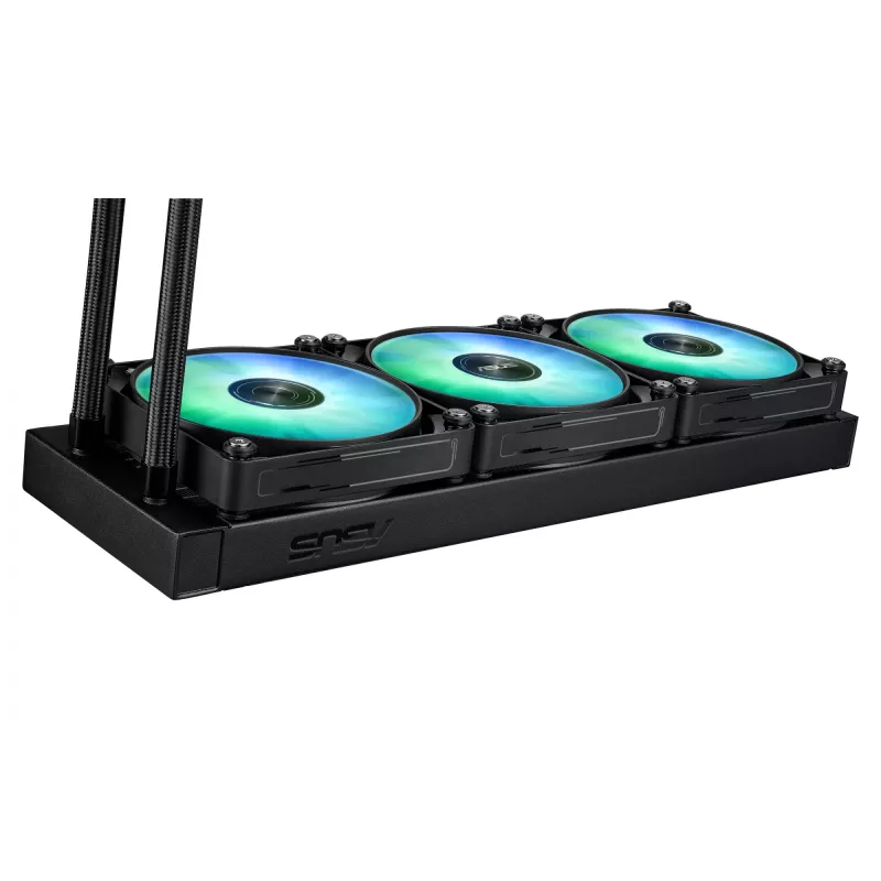 Skysčio aušintuvas ASUS MAX GAMING LC 360 ARGB LCD — 360 mm radiatorius, 120 mm ventiliatoriai, AM4/AM5/LGA1700, juodas