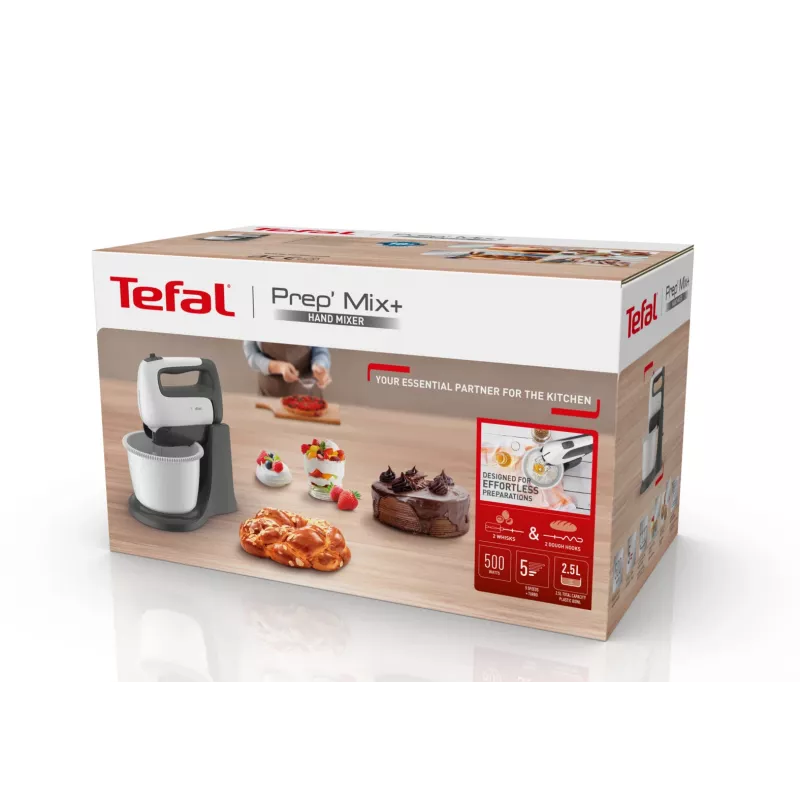 Tefal PrepMix+ HT464138 rankinis plaktuvas su stovu ir dubeniu 500 W pilka/balta