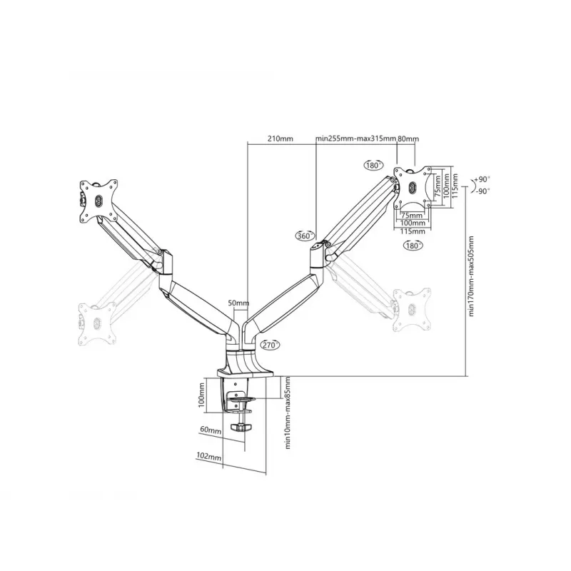 Multibrackets M Deskmount Gas Spring Dual Black – Dvigubas monitoriaus laikiklis su dujine spyruokle