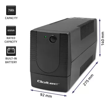 Nepertraukiamo maitinimo šaltinis QOLTEC 53773 0,85 kVA (480 W) Line-Interactive, 1x E tipo lizdas, 7 Ah baterija