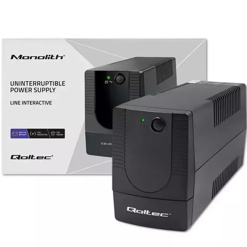 Nepertraukiamo maitinimo šaltinis QOLTEC 53773 0,85 kVA (480 W) Line-Interactive, 1x E tipo lizdas, 7 Ah baterija