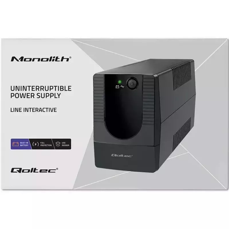 Nepertraukiamo maitinimo šaltinis QOLTEC 53773 0,85 kVA (480 W) Line-Interactive, 1x E tipo lizdas, 7 Ah baterija