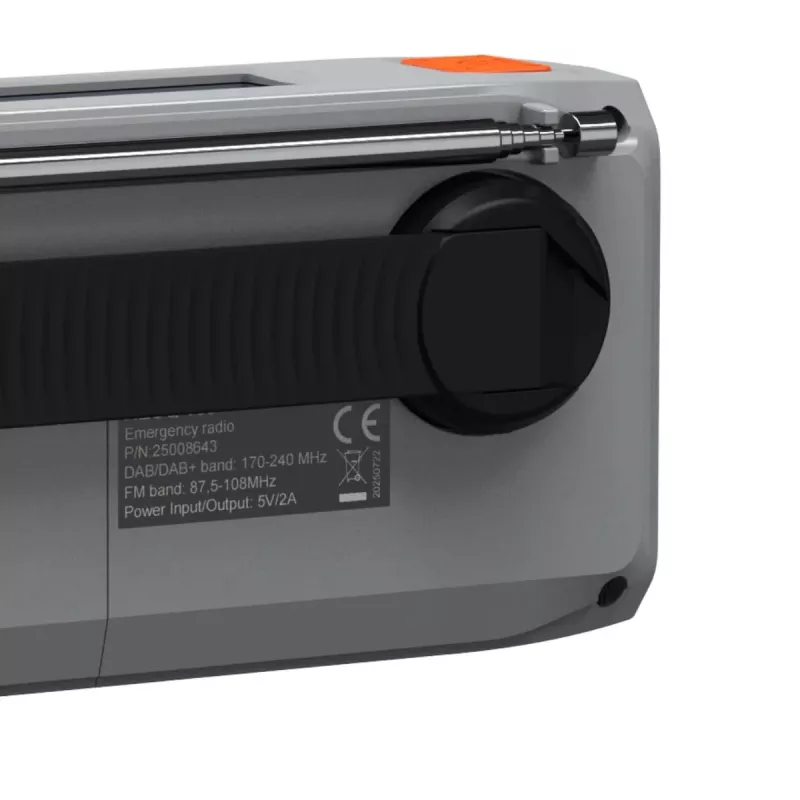 Nešiojamas sukamasis radijas Marmitek RESQ 100 — DAB/DAB+/FM, 3 W, LCD, USB‑C, 3,5 mm lizdas, šviesiai pilka