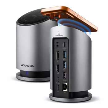 AXAGON HMC-WL9 USB-C 9-in-1 Docking Hub su 10 Gbps, 100W PD, 8K HDMI, Ethernet, belaidžiu įkrovimu