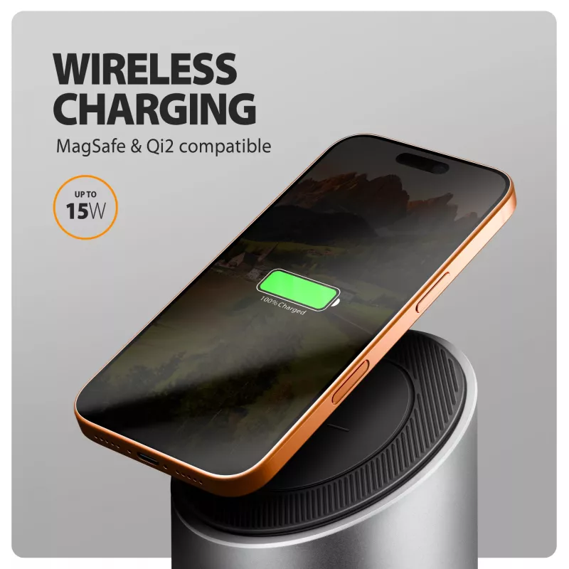 AXAGON HMC-WL9 USB-C 9-in-1 Docking Hub su 10 Gbps, 100W PD, 8K HDMI, Ethernet, belaidžiu įkrovimu
