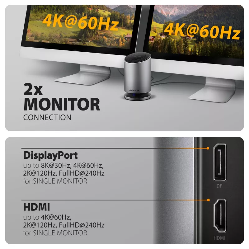 AXAGON HMC-WL9 USB-C 9-in-1 Docking Hub su 10 Gbps, 100W PD, 8K HDMI, Ethernet, belaidžiu įkrovimu