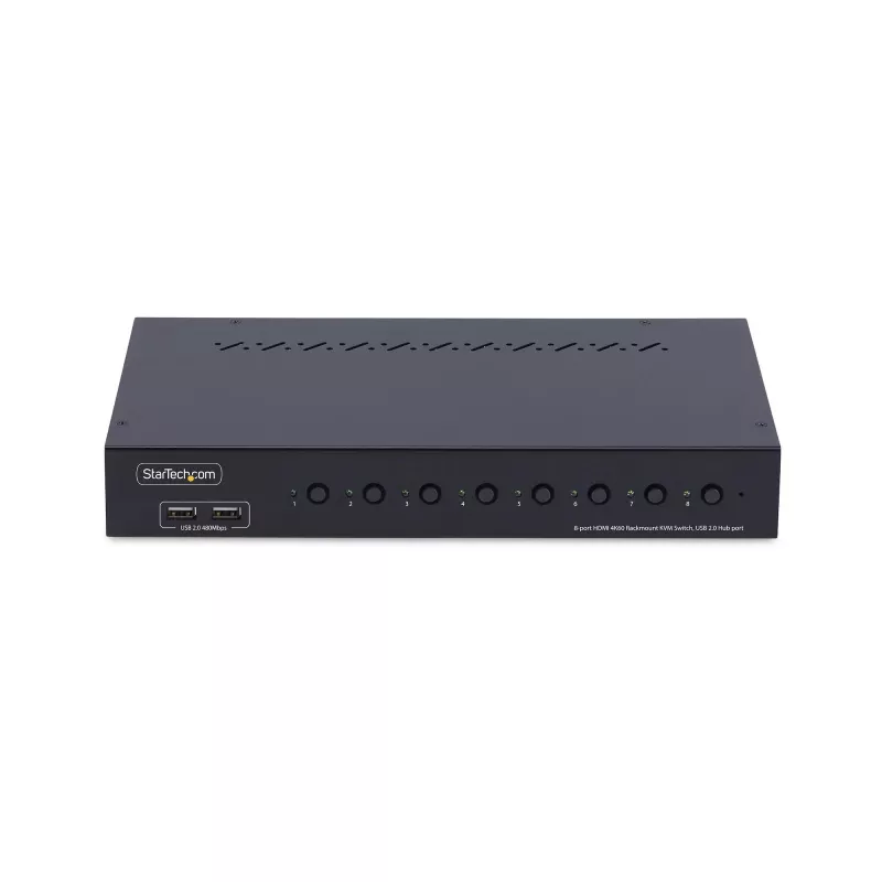 StarTech.com 8 prievadų HDMI KVM jungiklis su 1U stovo montavimo komplektu, 4K 60Hz HDMI 2.0, mygtukų ir klavišų perjungimas, 4 prievadų USB šakotuvas, nepriklausomas nuo OS, atitinka TAA
