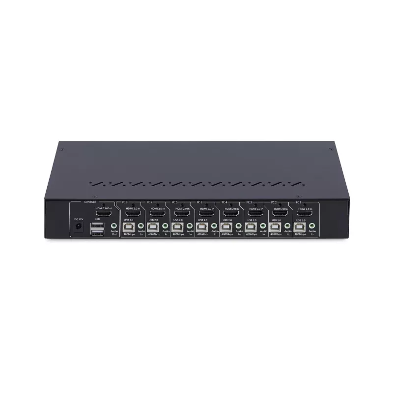 StarTech.com 8 prievadų HDMI KVM jungiklis su 1U stovo montavimo komplektu, 4K 60Hz HDMI 2.0, mygtukų ir klavišų perjungimas, 4 prievadų USB šakotuvas, nepriklausomas nuo OS, atitinka TAA
