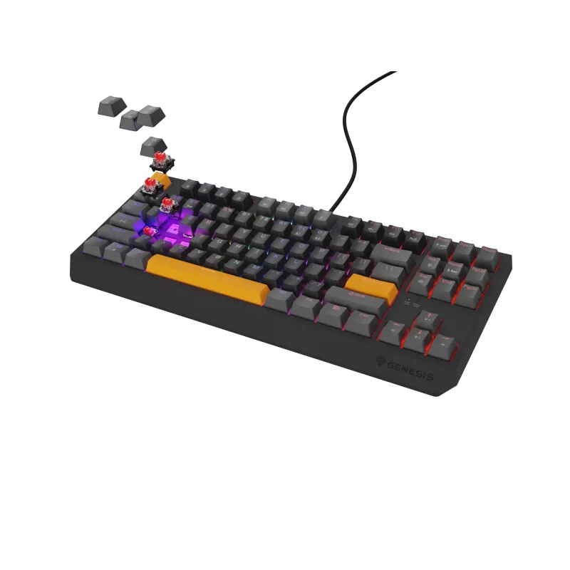 GENESIS Thor 230 TKL klaviatūra žaidimams USB + RF belaidis + Bluetooth QWERTY juoda, pilka, oranžinė