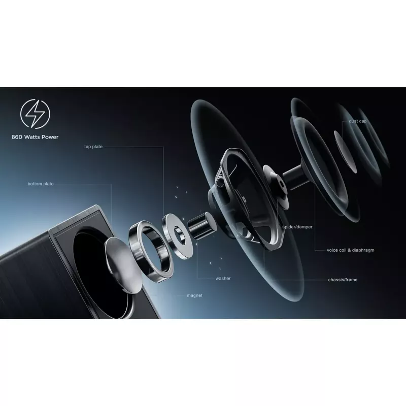 TCL Q Q85H Class 7.1.4 kanalų garso juosta su Dolby Atmos, belaidžiu žemų dažnių garsiakalbiu ir belaidžiais aplinkos garsiakalbiais