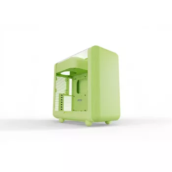 HYTE X50 Matcha Milk vidutinis bokštas — ATX/mATX/Mini-ITX, grūdintas stiklas, priekinė I/O