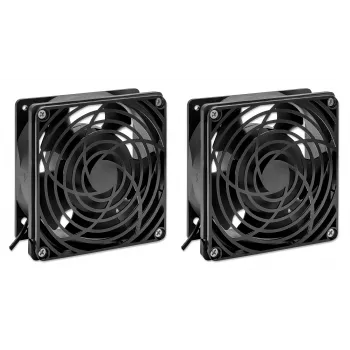 Intellinet 2 ventiliatorių vėdinimo blokas 19 colių sieninėms spintoms, montuojamas ant stogo, 1,8 m maitinimo laidas su EU CEE 7/7 kištuku, formatas 120 x 120 mm, įžeminimo rinkinys, juodas