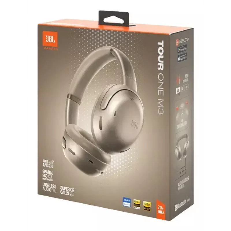 Ausinės JBL Tour One M3 belaidžiai ir laidiniai ausinių rinkinys skambučiams/muzikai USB Type-C Bluetooth latte spalva