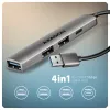 USB šakotuvas AXAGON HUE-STA — aliuminė juostelė su 4 prievadais, 1× USB-A 5Gbps + 2× USB-A ir 1× USB-C 480Mbps, USB-A pagrindinis, pilka
