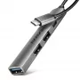 USB šakotuvas AXAGON HUE-STC, 4 prievadų aliuminė juostelė, 1x USB-A 5Gbps + 2x USB-A ir 1x USB-C 480Mbps, USB-C pagrindinis, 12 cm kabelis, pilka