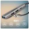 USB šakotuvas AXAGON HUE-STC, 4 prievadų aliuminė juostelė, 1x USB-A 5Gbps + 2x USB-A ir 1x USB-C 480Mbps, USB-C pagrindinis, 12 cm kabelis, pilka