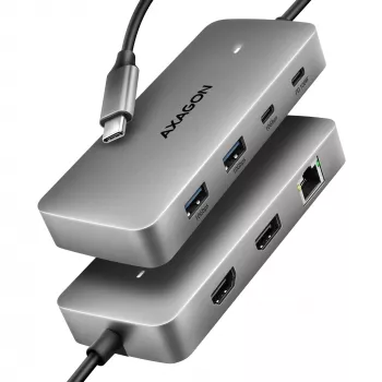 Axagon HMC-CUB83X2 USB 10Gbps 7in1 stotelė, 2x USB-A, USB-C, HDMI & DP 4K/144Hz, RJ-45, PD 100W