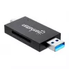 Manhattan USB-A / USB-C kombinuotas kelių kortelių skaitytuvas/rašytuvas, 5 Gbps (USB 3.2 Gen1), vyriškas USB-A ir USB-C, lizdai microSD ir SD/MMC, mini formatas, SuperSpeed USB, juodas/skaidrus, trejų metų garantija