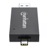 Manhattan USB-A / USB-C kombinuotas kelių kortelių skaitytuvas/rašytuvas, 5 Gbps (USB 3.2 Gen1), vyriškas USB-A ir USB-C, lizdai microSD ir SD/MMC, mini formatas, SuperSpeed USB, juodas/skaidrus, trejų metų garantija