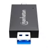Manhattan USB-A / USB-C kombinuotas kelių kortelių skaitytuvas/rašytuvas, 5 Gbps (USB 3.2 Gen1), vyriškas USB-A ir USB-C, lizdai microSD ir SD/MMC, mini formatas, SuperSpeed USB, juodas/skaidrus, trejų metų garantija