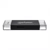 Manhattan USB-A / USB-C kombinuotas kelių kortelių skaitytuvas/rašytuvas, 5 Gbps (USB 3.2 Gen1), vyriškas USB-A ir USB-C, lizdai microSD ir SD/MMC, mini formatas, SuperSpeed USB, juodas/skaidrus, trejų metų garantija