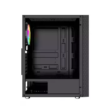 PC korpusas GEMBIRD Fornax 2500 Midi Tower juodas – ATX/ITX, grūdintas stiklas, RGB, 3x120mm priekyje, 2x2,5 colio vietos