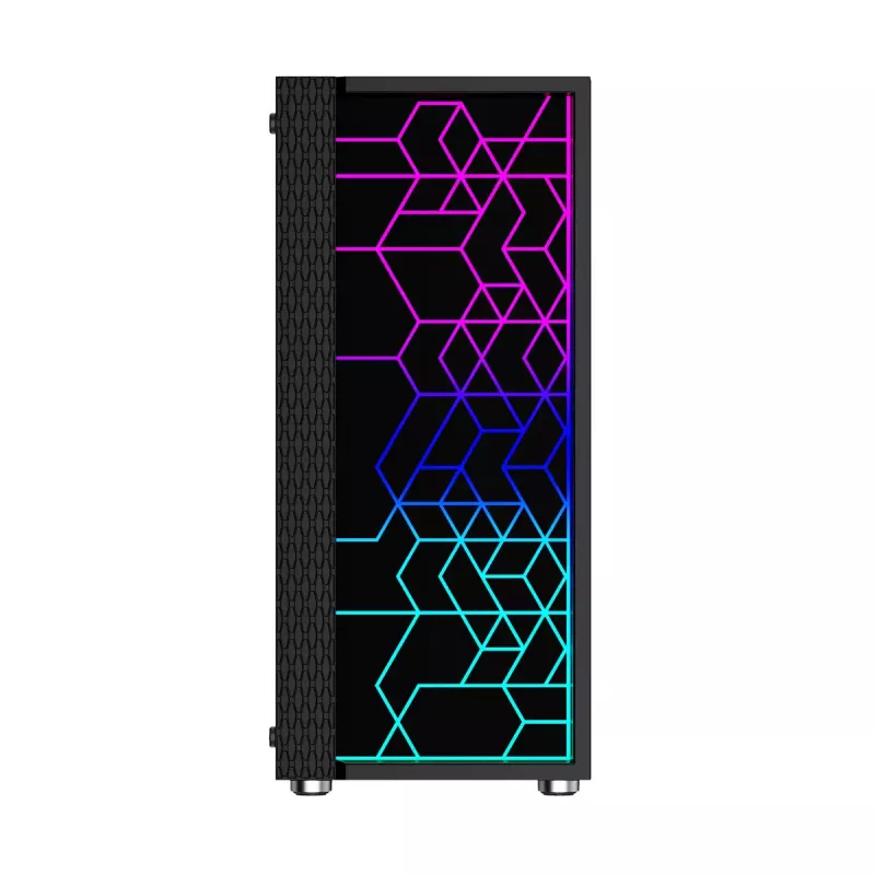PC korpusas GEMBIRD Fornax 2500 Midi Tower juodas – ATX/ITX, grūdintas stiklas, RGB, 3x120mm priekyje, 2x2,5 colio vietos