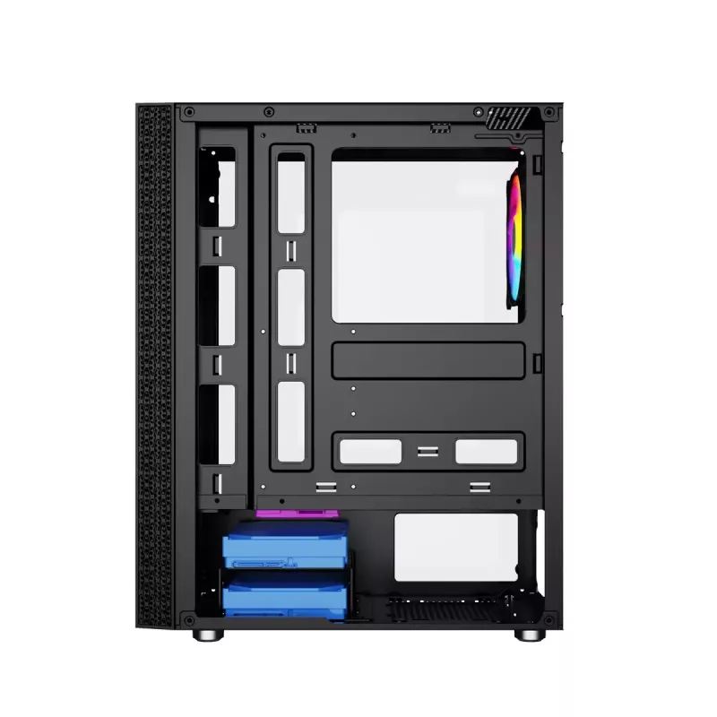 PC korpusas GEMBIRD Fornax 2500 Midi Tower juodas – ATX/ITX, grūdintas stiklas, RGB, 3x120mm priekyje, 2x2,5 colio vietos