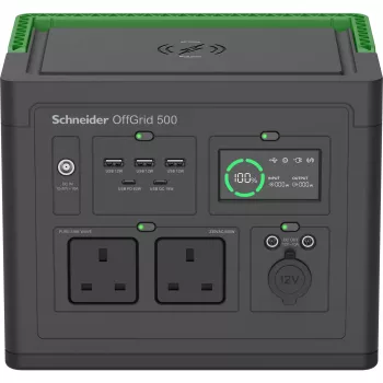 APC SE OffGrid Portable Power Station 500 – nešiojama elektrinė stotelė, 500 W, Li-Ion, LCD, 2x UK lizdai, 3x USB-A, 2x USB-C, 3x 12V, belaidis įkrovimas